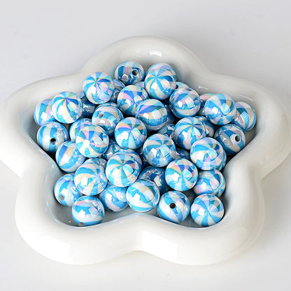 100Pcs 16mm straight hole Christmas color plated striped beads printed round beads beaded loose beads DI bracelet jewelry material in stock