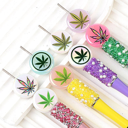 100Pcs color maple leaf printing beads, acrylic through-hole round beads Internet celebrity DIY jewelry accessories, cross-border wholesale