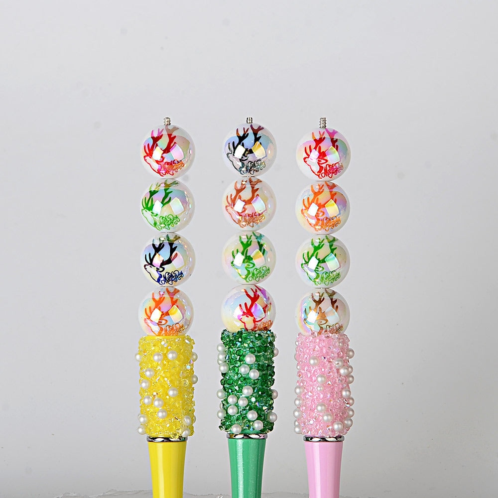 100Pcs 16mmuv plated color printing beads Christmas elk antlers beaded DIY beaded pen mobile phone chain car hanging and other accessories