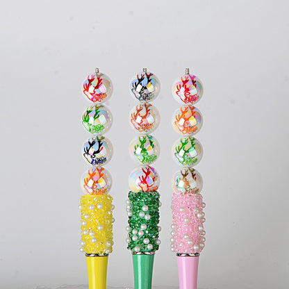 100Pcs 16mmuv plated color printing beads Christmas elk antlers beaded DIY beaded pen mobile phone chain car hanging and other accessories