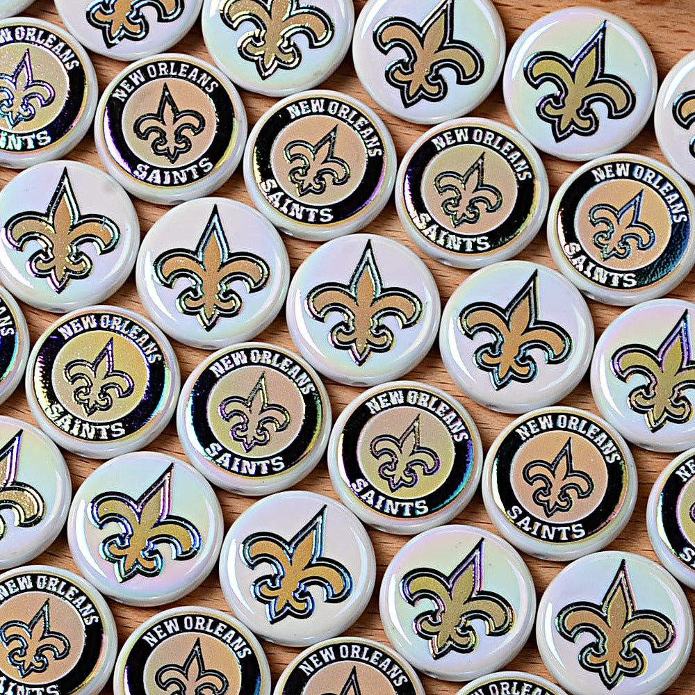 100Pcs 24mm NFL Football Team Acrylic Double Sided Printed Through Hole Beads DIY Bracelet Round Cake Beads