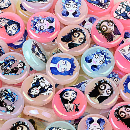 100Pcs Halloween Elements Zombie Bride Character Printing Straight Hole Flat Bead DIY Mobile Phone Bead Pen Handmade Ornament Accessories