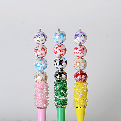 100Pcs 16mm acrylic UV plated color Christmas snowflake printing beads DIY round bead bead pen car hanging mobile phone chain accessories