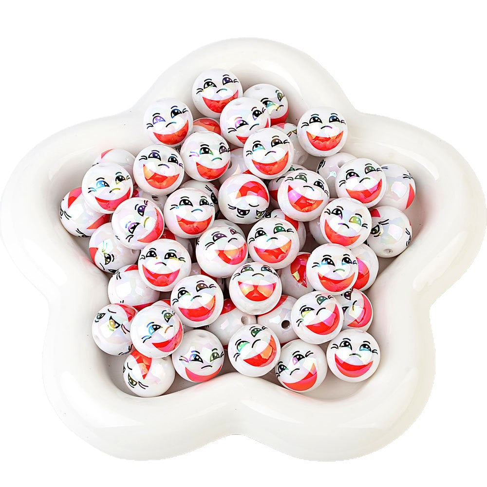 100Pcs new funny expression printed beads smiley eyes cartoon beaded DIY bracelet keychain loose beads beaded wholesale