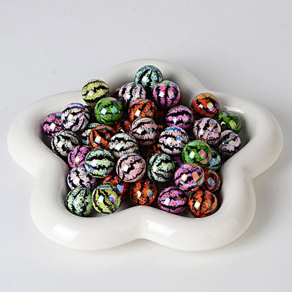 100Pcs acrylic printing plated bright green skin watermelon round beads DIY handmade string loose bead pen bracelet mobile phone chain jewelry accessories