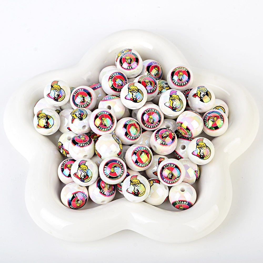 100Pcs US 32 NHL Ice Hockey Teams Printed Beads Beaded DIY Keys Mobile Phone Chain Handmade Jewelry Accessories Spot