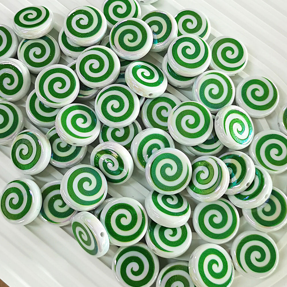 100Pcs acrylic color-plated double-sided printing whirlwind donut straight-hole beads, biscuit beads DIY mobile phone chain jewelry accessories