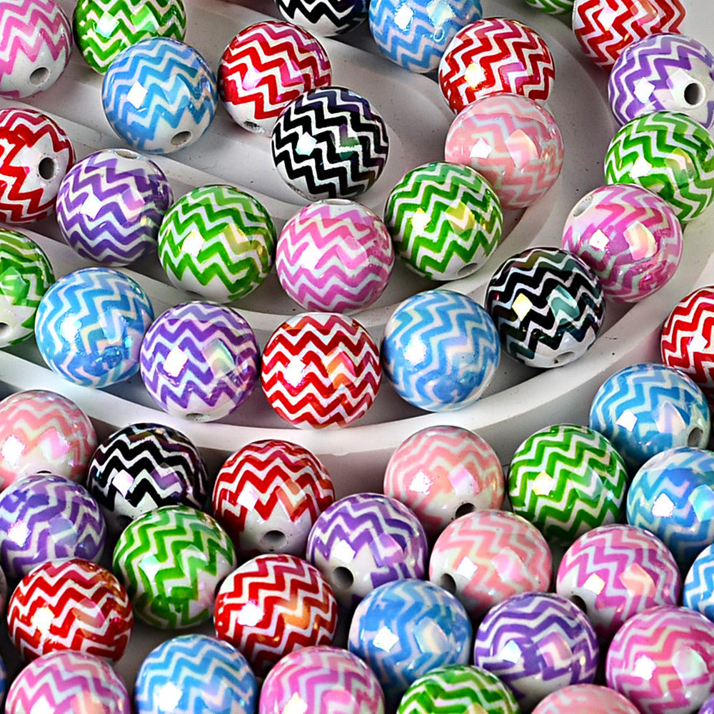 100Pcs 16mm acrylic UV plated color wavy pattern printing string beads DIY handmade bead pen mobile phone chain jewelry accessories