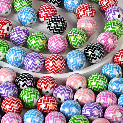 100Pcs 16mm acrylic UV plated color wavy pattern printing string beads DIY handmade bead pen mobile phone chain jewelry accessories