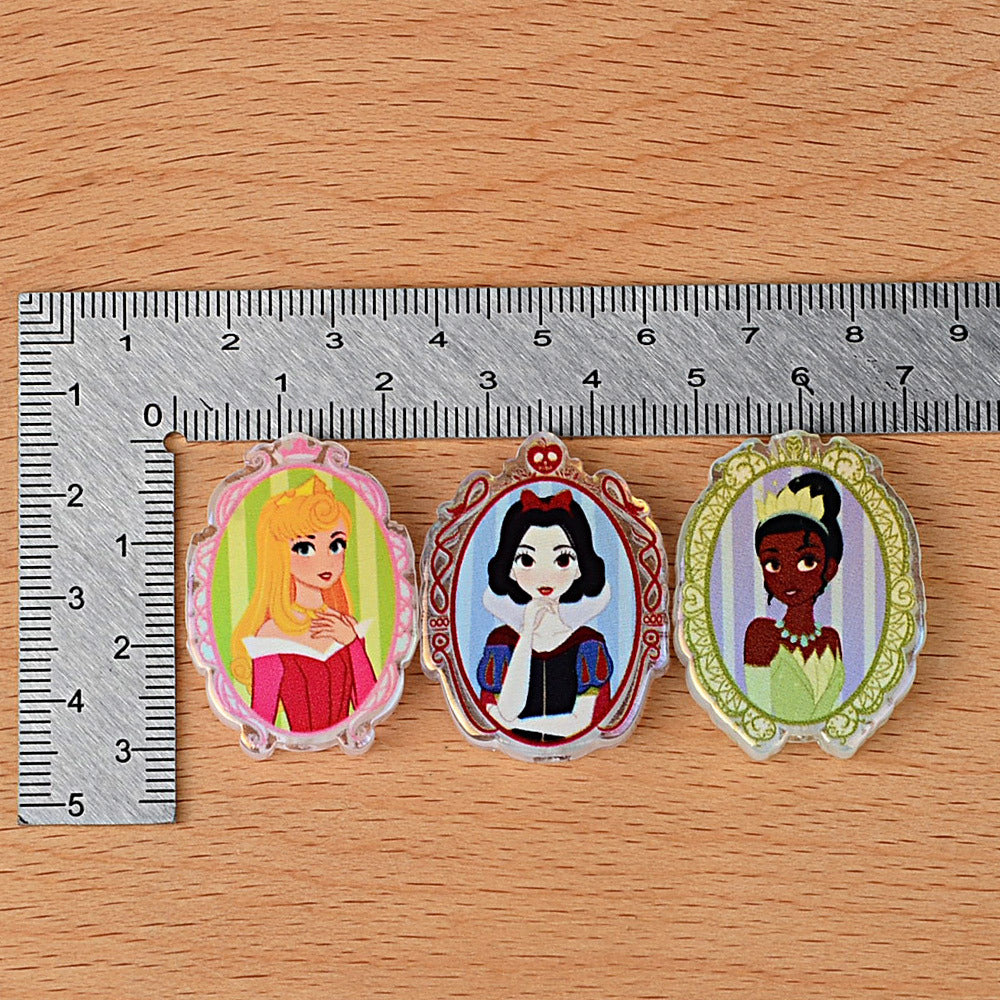 100Pcs retro photo frame shape through hole acrylic piece beads fairy tale girl pattern beaded jewelry accessories wholesale in bulk