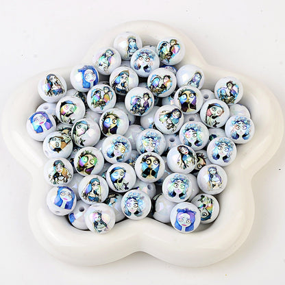 100Pcs Printed Halloween Theme Emily Victor Character Straight Hole Beads DIY Handmade Necklace Bead Pen Accessories