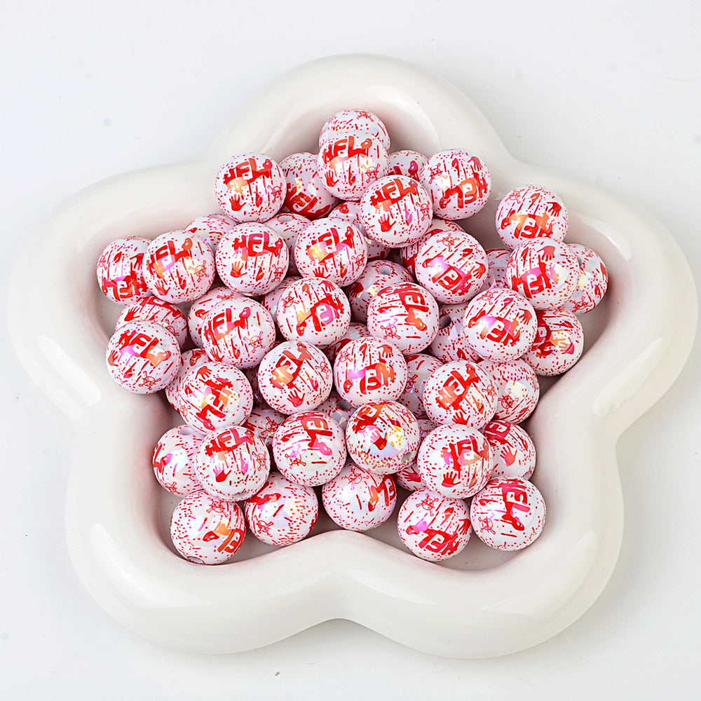 100Pcs Halloween Funny Blood Handprint Straight Hole Acrylic Bead DIY Mobile Phone Chain Keychain Bead Pen Accessories