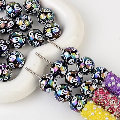 100Pcs Skull Halloween Elements Loose Beads DIY Ornaments Mobile Phone Chains Bead Pens Handmade Accessories