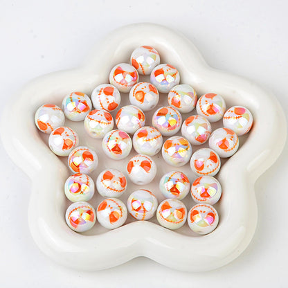 100Pcs acrylic plated UV printing Halloween grimace round beads DIY mobile phone chain keychain accessories bead pen decorative beads