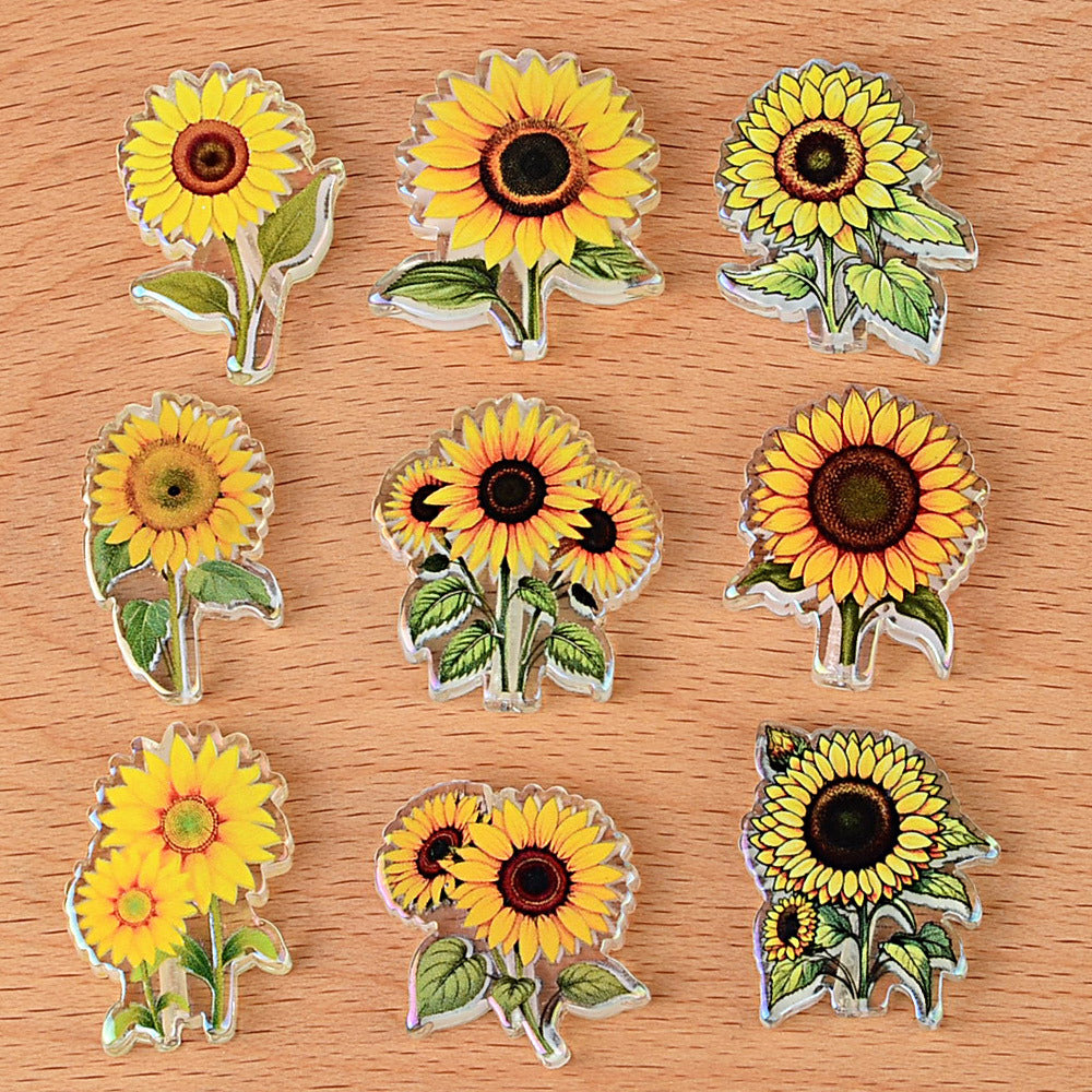 100Pcs sunflower acrylic sheet beads handmade DIY beaded accessories, sunflower transparent printing patch jewelry material