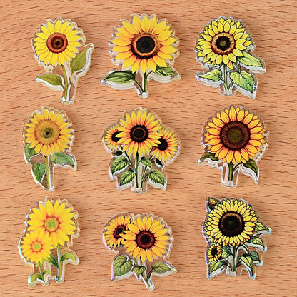 100Pcs sunflower acrylic sheet beads handmade DIY beaded accessories, sunflower transparent printing patch jewelry material