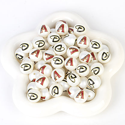100Pcs 16mm frosted printing MLB baseball league round beads loose beads DIY bead pen car hanging baseball team accessories