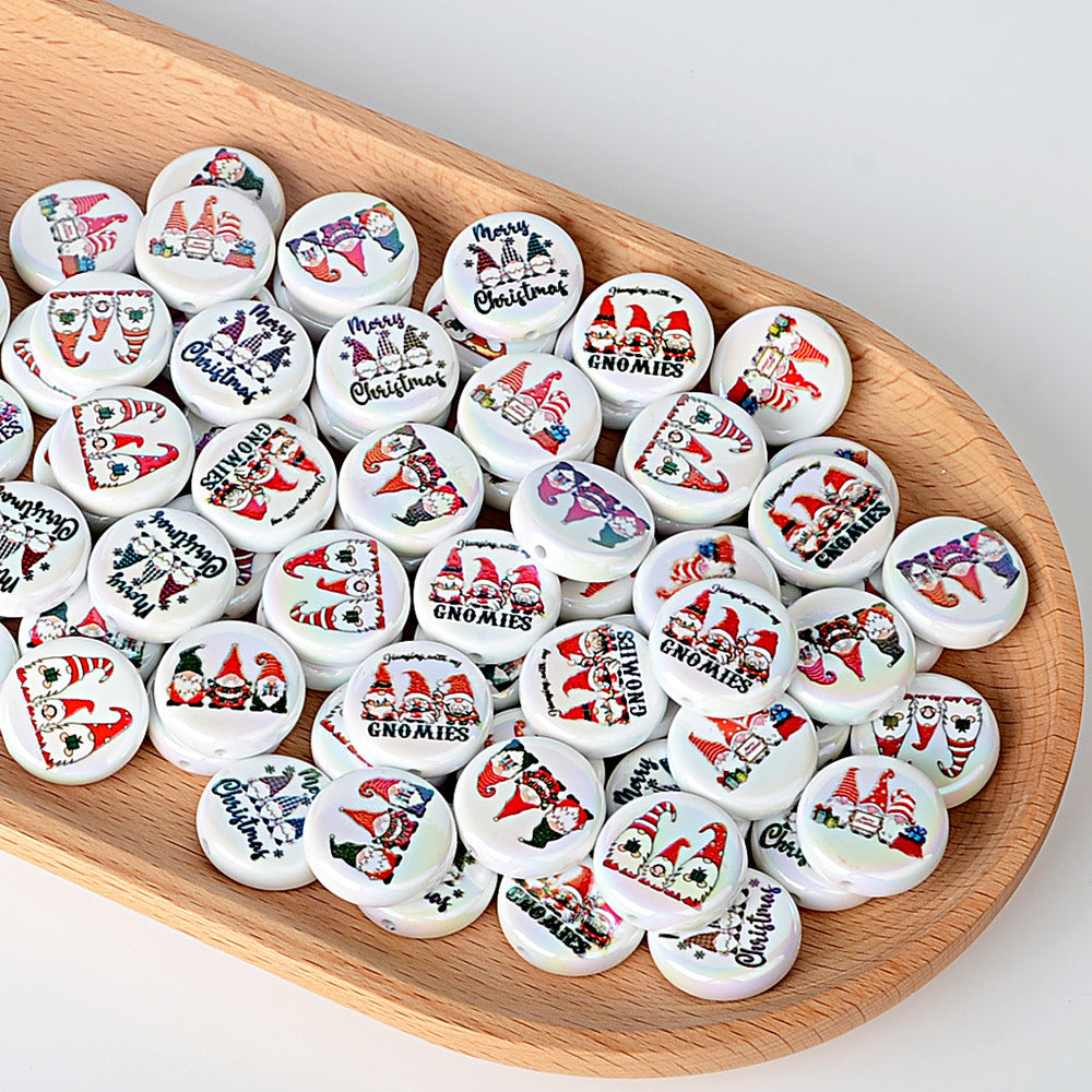 100Pcs double-sided printing Christmas series Santa Claus Christmas tree flat bead DIY jewelry accessories decoration handmade materials