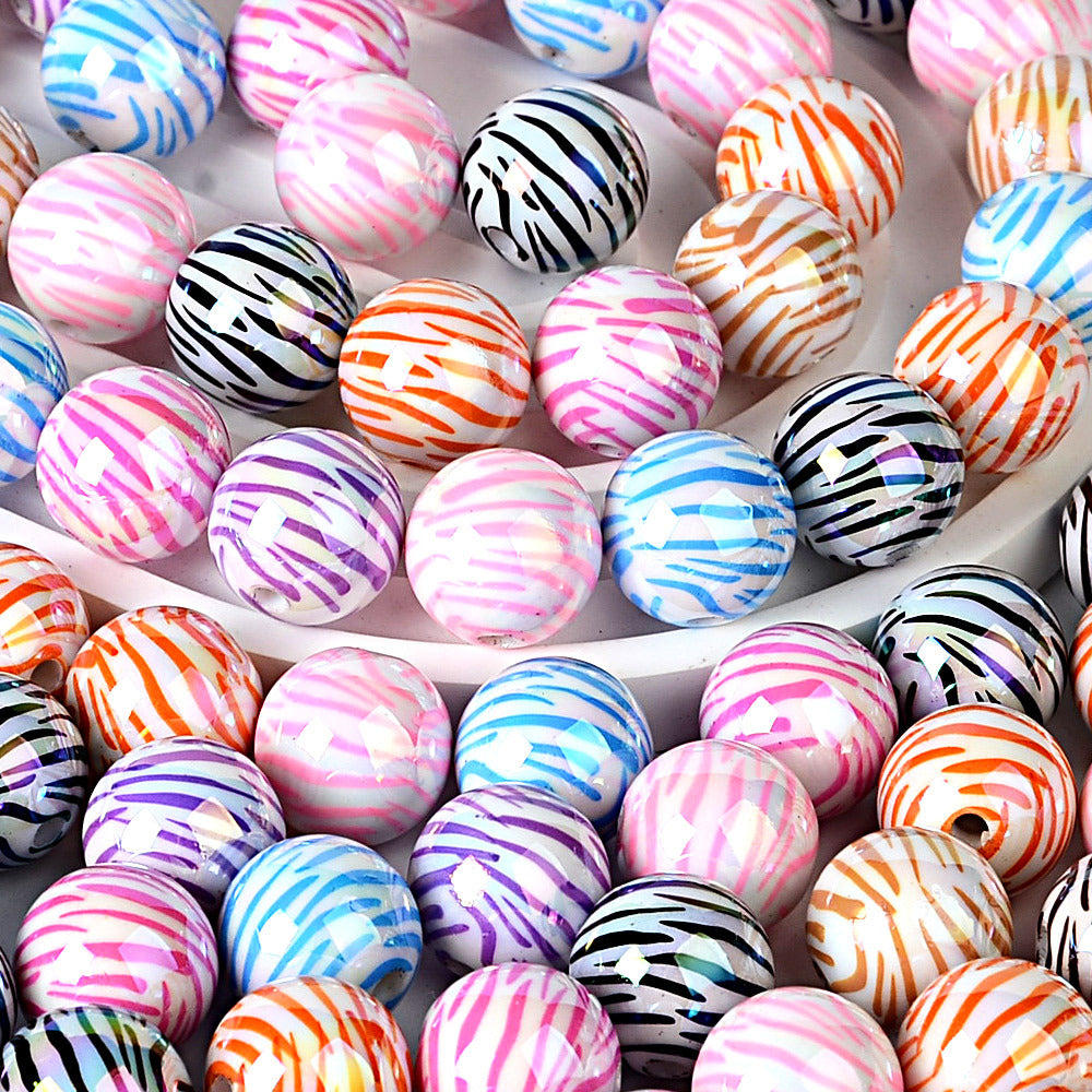 100Pcs 16mm acrylic zebra pattern straight hole round beads DIY handmade string loose beads mobile phone chain pen necklace jewelry accessories
