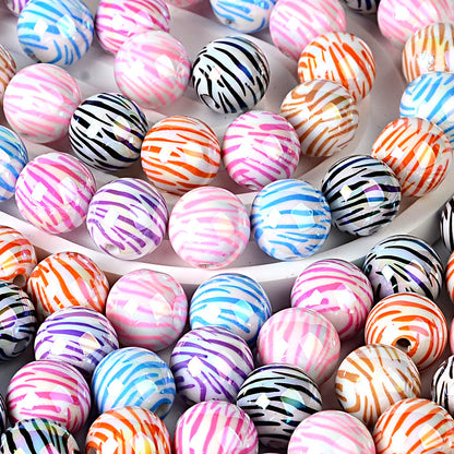 100Pcs 16mm acrylic zebra pattern straight hole round beads DIY handmade string loose beads mobile phone chain pen necklace jewelry accessories