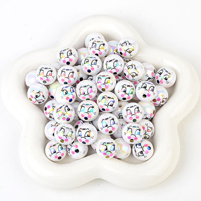 100Pcs new funny expression printed beads smiley eyes cartoon beaded DIY bracelet keychain loose beads beaded wholesale