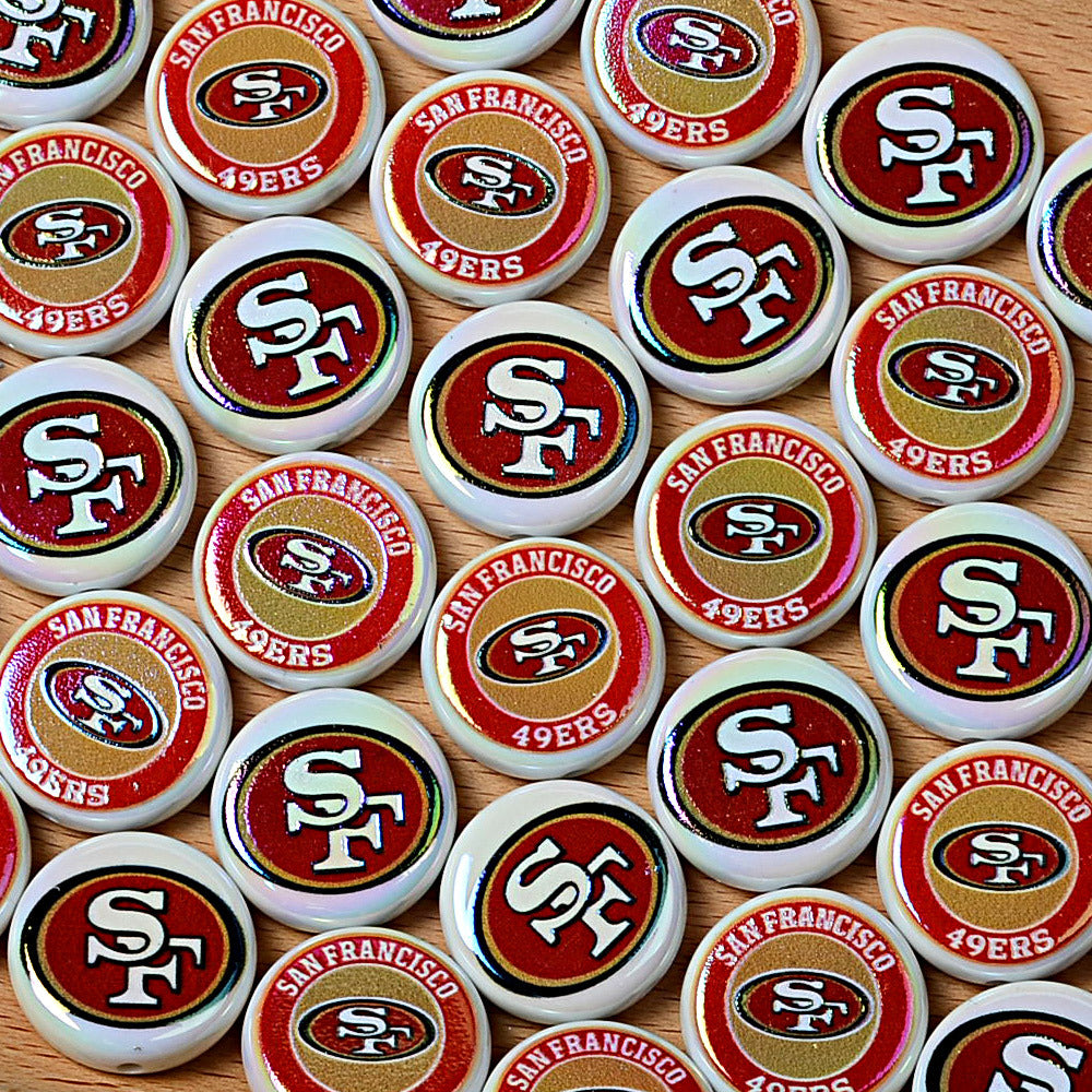 100Pcs 24mm NFL Football Team Acrylic Double Sided Printed Through Hole Beads DIY Bracelet Round Cake Beads