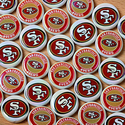 100Pcs 24mm NFL Football Team Acrylic Double Sided Printed Through Hole Beads DIY Bracelet Round Cake Beads