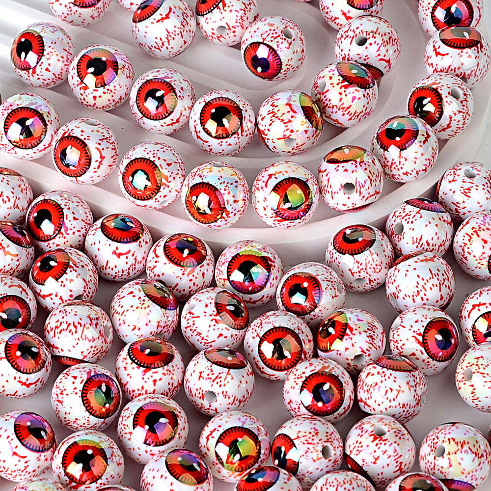 100Pcs 16mm Halloween Personalized Plated UV Colorful Horror Eyeball Beads DIY Handmade Beaded Loose Ball Pen Mobile Phone Chain Accessories