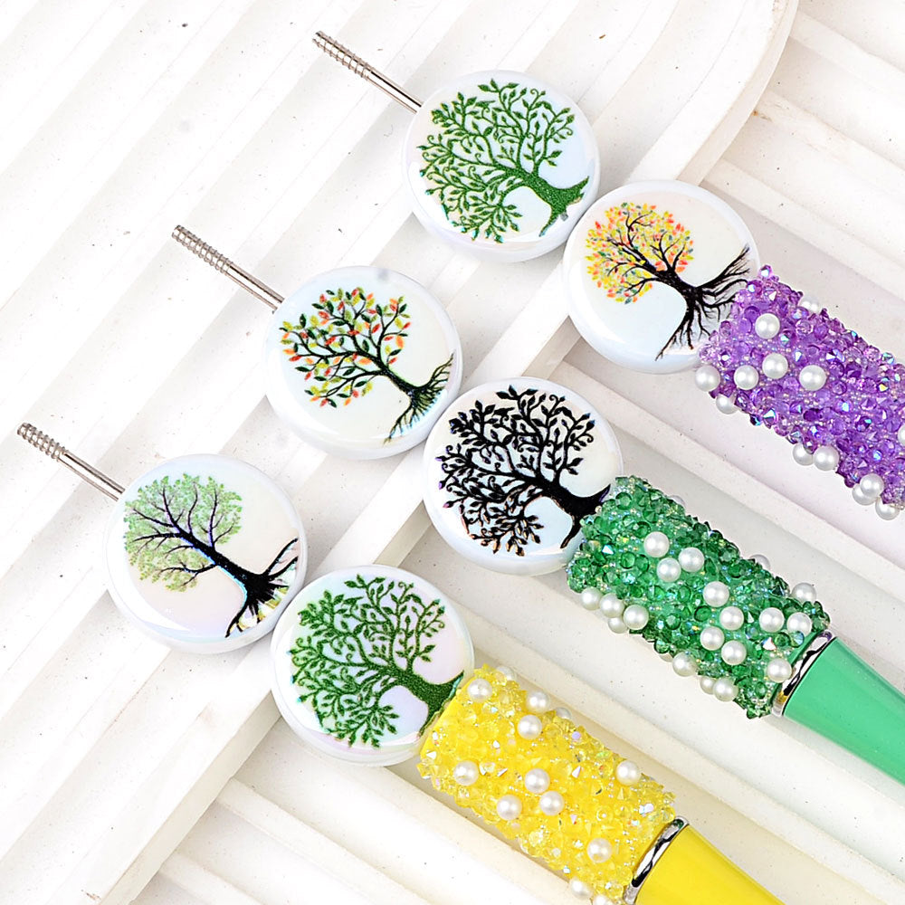 100Pcs Cross-border hot-selling Tree of Life beads Symphony white background tree pattern flat beads Handmade beading material manufacturers wholesale
