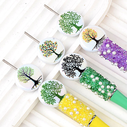 100Pcs Cross-border hot-selling Tree of Life beads Symphony white background tree pattern flat beads Handmade beading material manufacturers wholesale