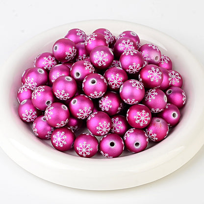 100Pcs matte feel paint Christmas series three-sided printing snowflake straight hole round bead DIY jewelry mobile phone chain bead pen accessories