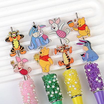 100Pcs printed relief Winnie the Pooh acrylic sheet beaded DIY mobile phone chain bag hanging keychain jewelry accessories