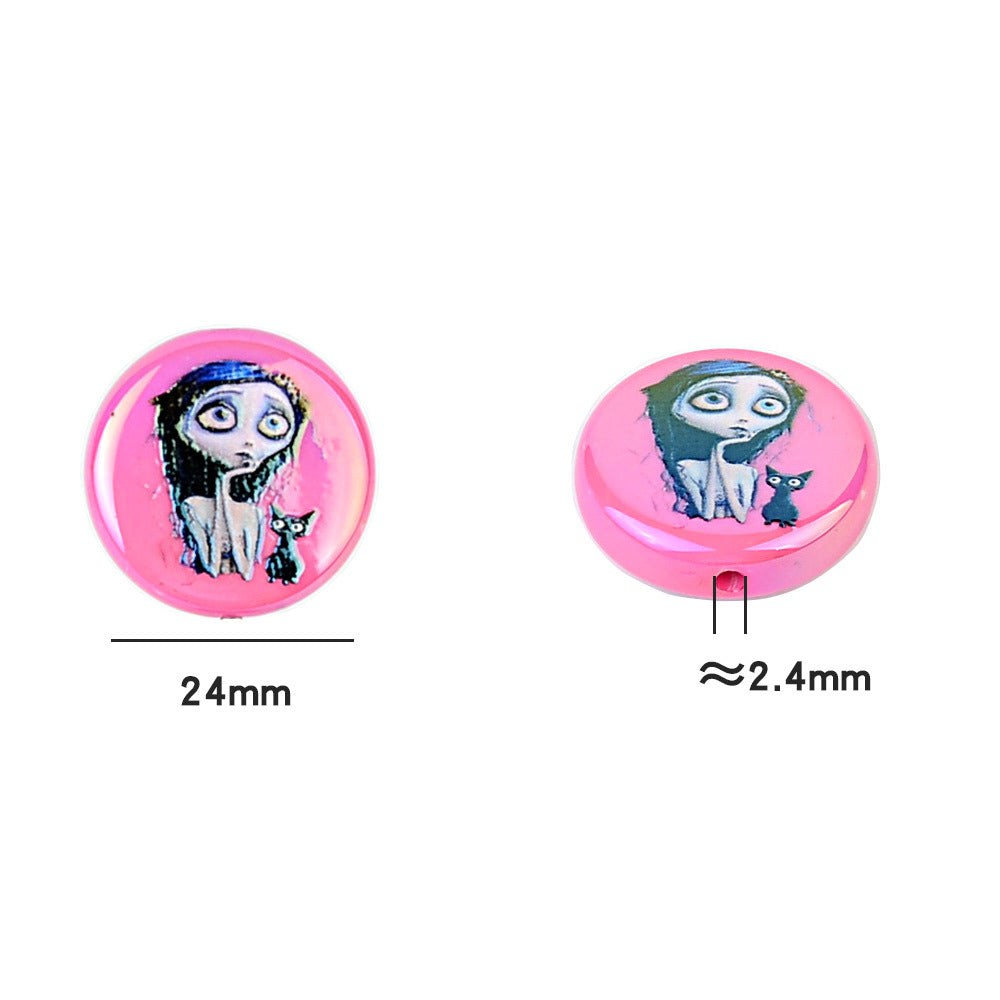 100Pcs Halloween Elements Zombie Bride Character Printing Straight Hole Flat Bead DIY Mobile Phone Bead Pen Handmade Ornament Accessories