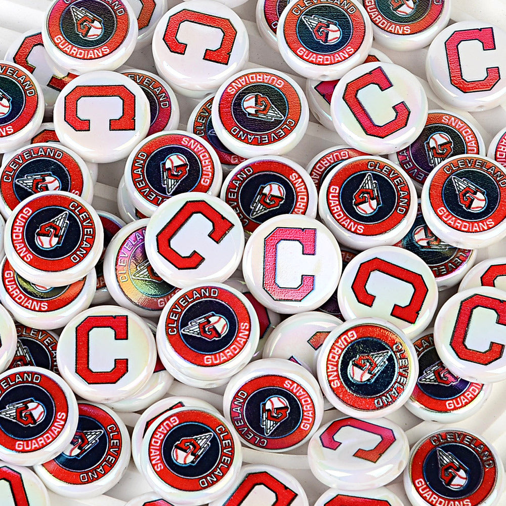 100Pcs 24mm American MLB Major Baseball League Printed Beaded Disc Beads DIY Handmade Pen Mobile Phone Chain Accessories