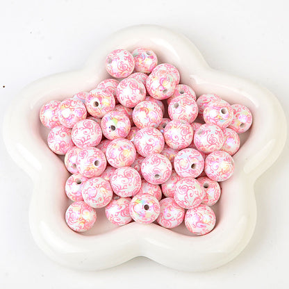 100Pcs solid color plating color printing roll grass pattern straight hole beading DIY mobile phone rope beading pen keychain pendant accessories