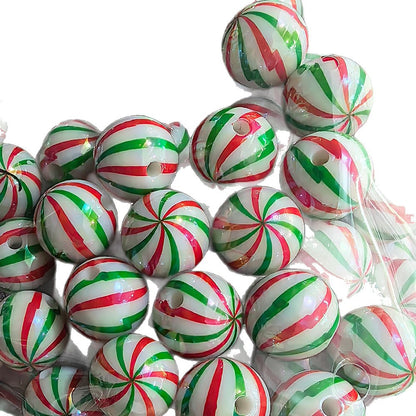 100Pcs 16mm Christmas acrylic printing striped spiral through hole beads DIY bead pen mobile phone chain accessories loose beads