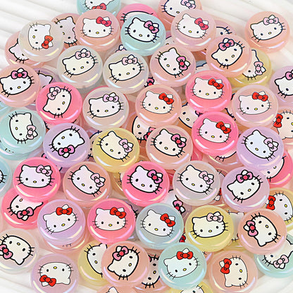 100Pcs acrylic loose beads double-sided printed hallo KT cat straight hole disc beads DIY jewelry mobile phone chain bead pen with