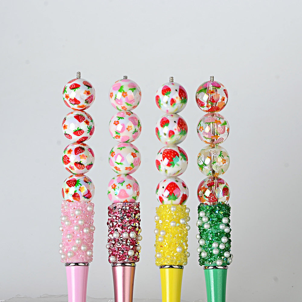 100Pcs 16mm acrylic beaded printed strawberry round beads DIY mobile phone rope keychain accessories jewelry material wholesale