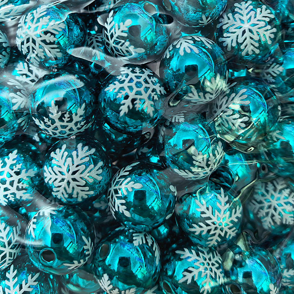 100Pcs 16mm metallic Christmas series snowflake printing round beads DIY handmade beaded loose beads mobile phone chain accessories