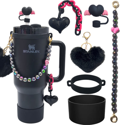 Cross-border stanley water cup accessories love straw cap Bingba cup decorative accessories combination set silicone cup cover