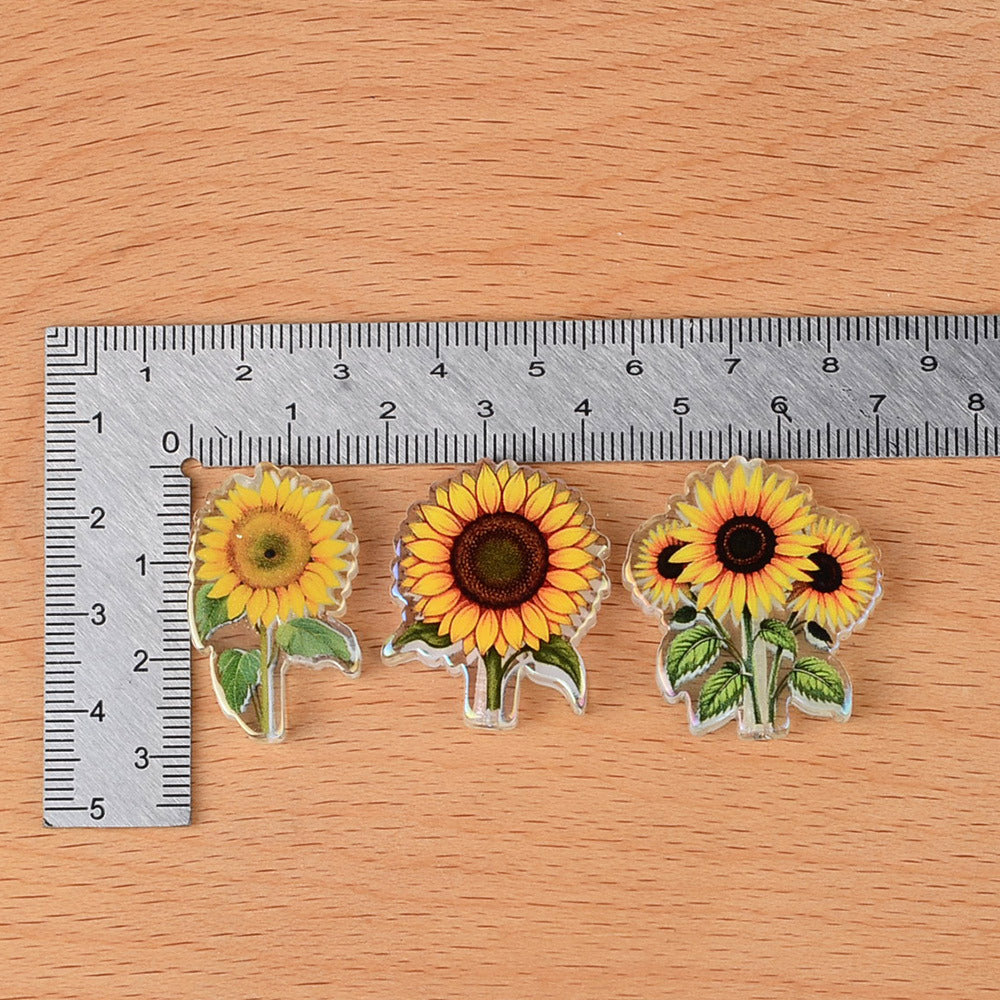100Pcs sunflower acrylic sheet beads handmade DIY beaded accessories, sunflower transparent printing patch jewelry material