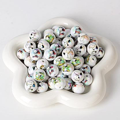 100Pcs 16mm acrylic double-sided printing Snoopy straight hole round beads DIY mobile phone chain beaded jewelry accessories loose beads