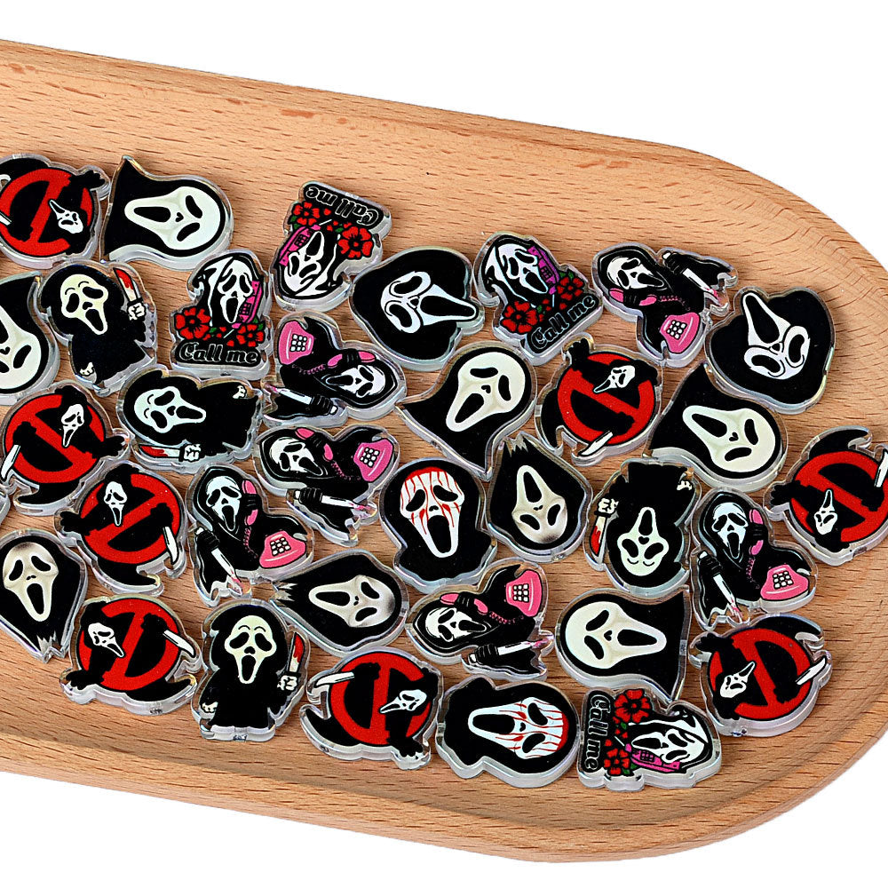 100Pcs Scream Halloween Horror Grimace Acrylic Sheet Bead DIY Printed Bead Pen Mobile Phone Chain Accessories