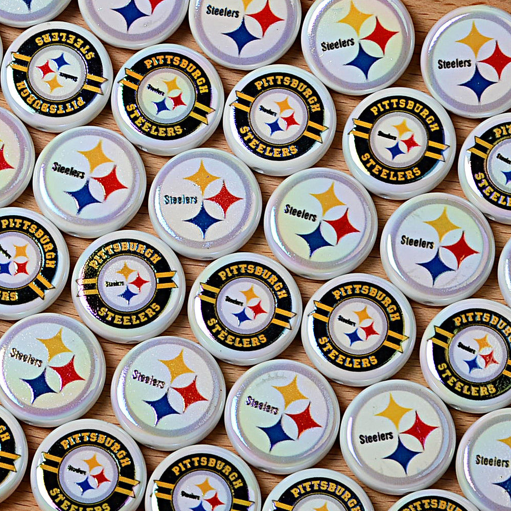 100Pcs 24mm NFL Football Team Acrylic Double Sided Printed Through Hole Beads DIY Bracelet Round Cake Beads
