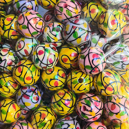 100Pcs 16mm Christmas acrylic printing striped spiral through hole beads DIY bead pen mobile phone chain accessories loose beads