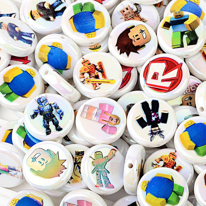 100Pcs 16mm acrylic printed cartoon gamepad straight hole round beads DIY handmade beaded jewelry accessories material