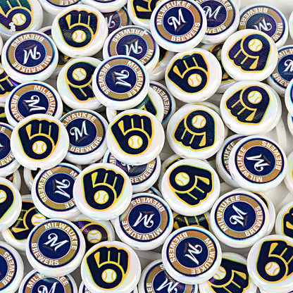 100Pcs 24mm American MLB Major Baseball League Printed Beaded Disc Beads DIY Handmade Pen Mobile Phone Chain Accessories