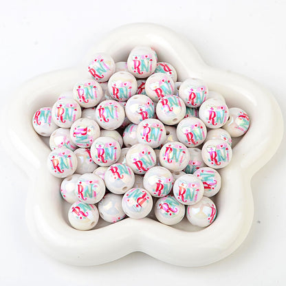 100Pcs Acrylic Nurse Occupation RN Nurse Logo Straight Hole Round Bead DIY Live Mobile Phone Rope Keychain Chain Pen Accessories
