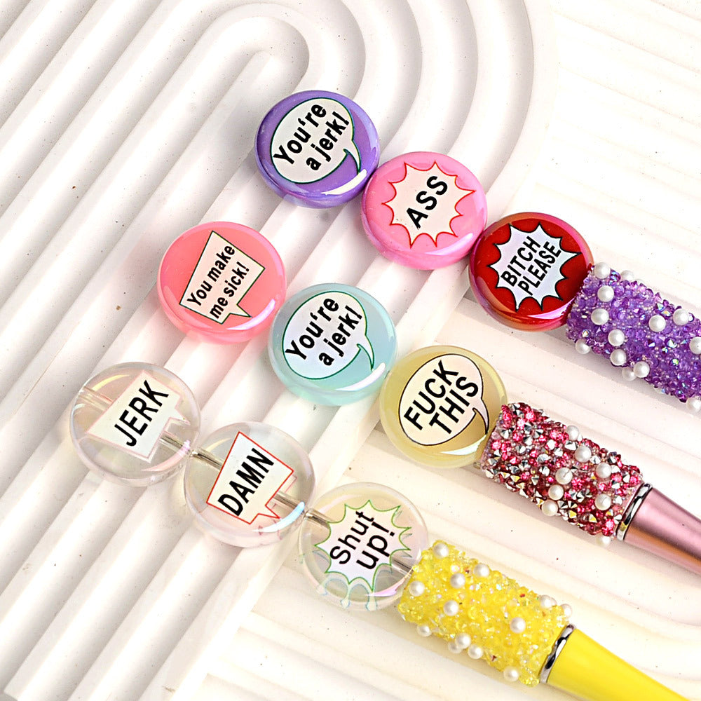 100Pcs double-sided printed English letters swear words disc beaded through hole round bead DIY handmade jewelry bracelet bag pendant material
