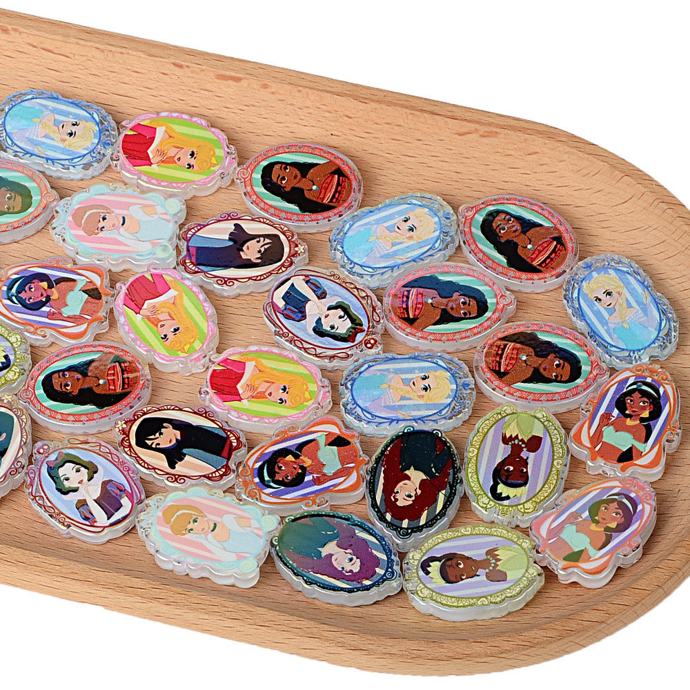 100Pcs retro photo frame shape through hole acrylic piece beads fairy tale girl pattern beaded jewelry accessories wholesale in bulk